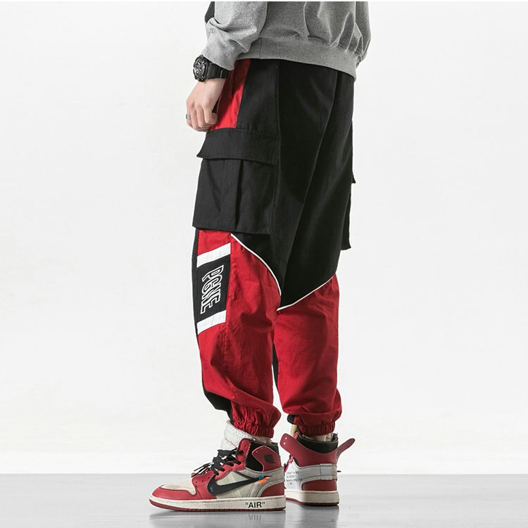 Bonsir Patchwork Cargo Harem Pant Men Hip Hop Pockets Casual Jogger Trousers Elastic Waist Mens Harajuku Streetwear Pants Trousers