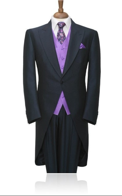 sanyamk Morning Style Groomsmen Custom Made Groom Tuxedos One Button Men Suits Wedding Best Man Blazer ( Jacket+Pants+Vest ) C129