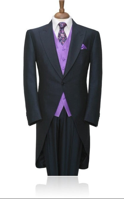 sanyamk Morning Style Groomsmen Custom Made Groom Tuxedos One Button Men Suits Wedding Best Man Blazer ( Jacket+Pants+Vest ) C129