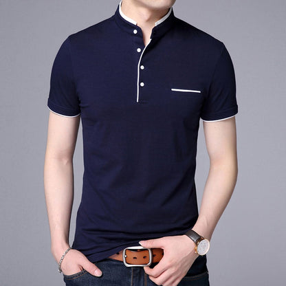 sanyamk 2022 New Fashion Brand Polo Shirt Men's Summer Mandarin Collar Slim Fit Solid Color Button Breathable Polos Casual Men Clothing