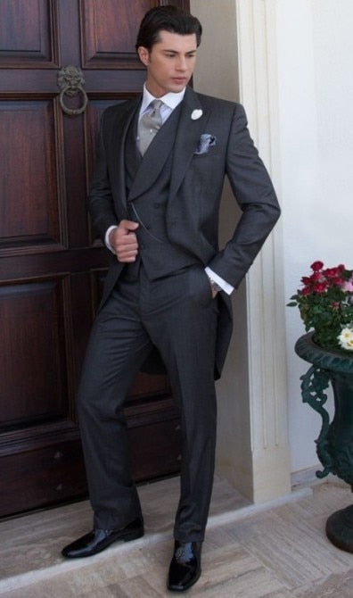 sanyamk Morning Style Groomsmen Custom Made Groom Tuxedos One Button Men Suits Wedding Best Man Blazer ( Jacket+Pants+Vest ) C129
