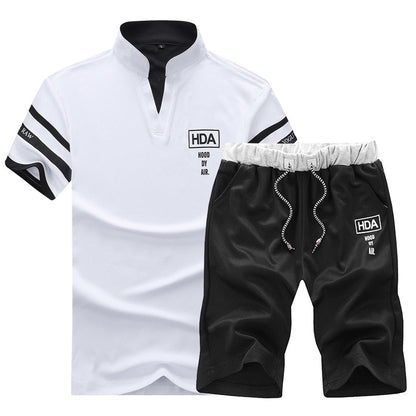 sanyamk Summer Polo Shirt Mens Short Sleeve Polo + Shorts Suit Male Solid Jersey Breathable 2PC Top Short Set Fitness Sportsuits Set Men