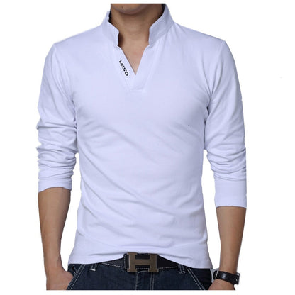 sanyamk New Polo Shirt Men Fashion Slim Fit Cotton Polo Shirt Men Leisure Stand Collar Long Sleeve Mens Polo Shirts