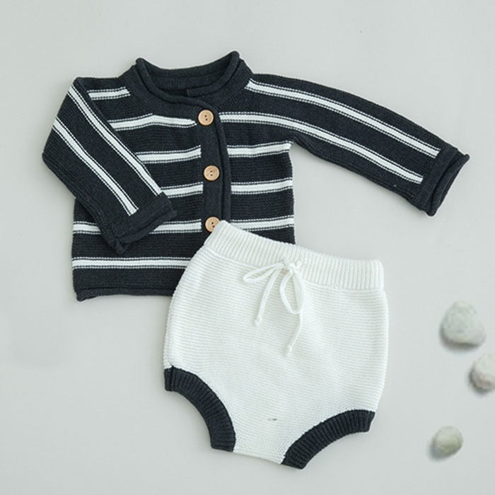 Brand Cotton Boys Girls Baby Knit Sweater Cardigan + Shorts Suit New Autumn Winter Children Clothing Baby Clothes Suit