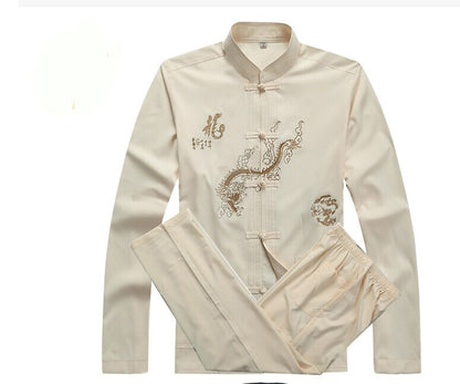 sanyamk Chinese Men Cotton Kung Fu Suit Embroidery  Wu Shu Uniform Tai Chi Clothing Short Sleeve Shirt+Pant M L XL XXL XXXL MS013
