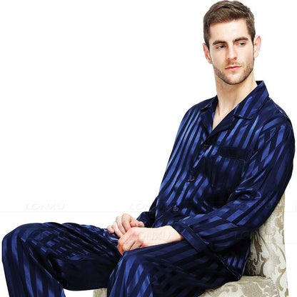 sanyamk Mens Silk Satin Pajamas Set  Pajama Pyjamas Set  PJS  Sleepwear Set Loungewear  U.S.S,M,L,XL,2XL,3XLL,4XL Plus Striped