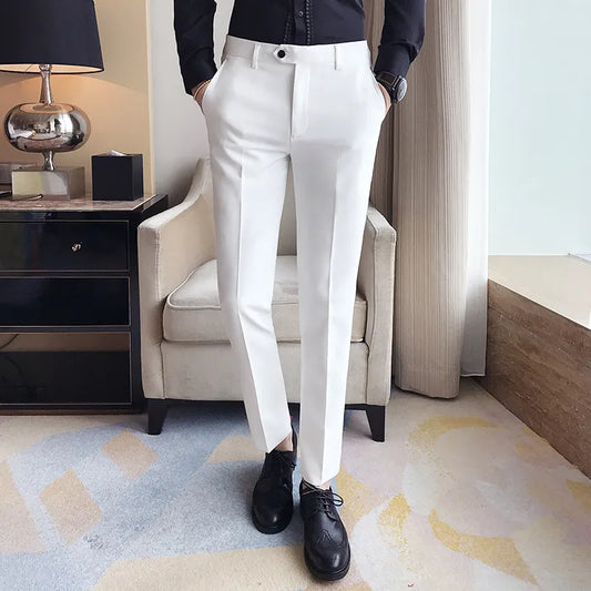 sanyamk New Men&#39;s Suit Pants Solid Color Casual Business Dress Pants Slim Dress Trousers Quality Men&#39;s Classic Groom Wedding Pants