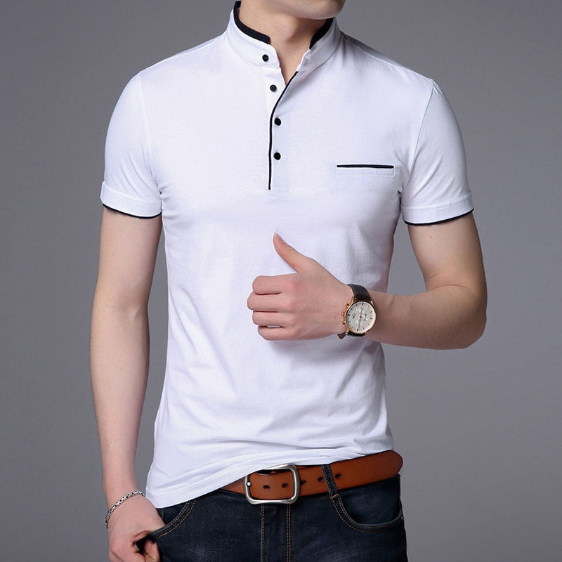 sanyamk 2022 New Fashion Brand Polo Shirt Men's Summer Mandarin Collar Slim Fit Solid Color Button Breathable Polos Casual Men Clothing