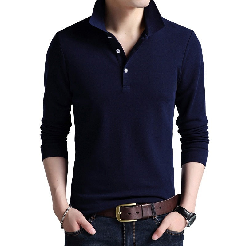 sanyamk Top Grade New Fashion Men Polo Shirt Solid Color Slim Fit Polo Men Long Sleeve Mercerized Cotton Casual Polos Shirt Mens M-4XL