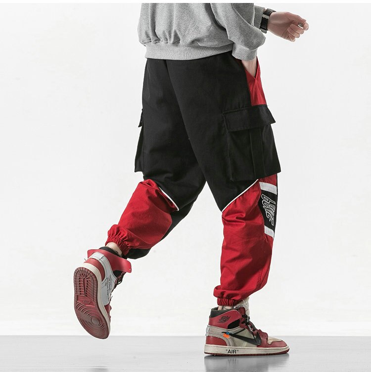 sanyamk Patchwork Cargo Harem Pant Men Hip Hop Pockets Casual Jogger Trousers Elastic Waist Mens Harajuku Streetwear Pants Trousers