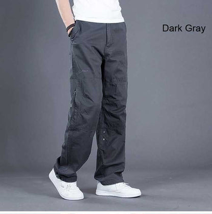 Bonsir Cargo Pocket Pants Men Loose Straight Hip Hop Long Trousers Autumn Winter Cotton Mens Joggers Wide Leg Big Size S-3XL