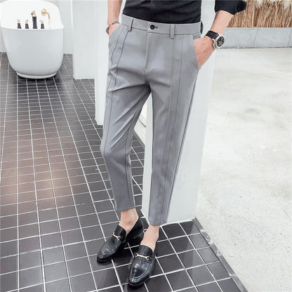 sanyamk New Fashion Boutique Stretch Suit Pants Men&#39;s Luxury Brand casual pants men&#39;s straight slim Slim pants men&#39;s trousers