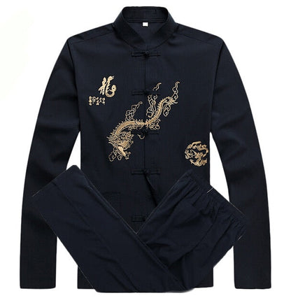 sanyamk Chinese Men Cotton Kung Fu Suit Embroidery  Wu Shu Uniform Tai Chi Clothing Short Sleeve Shirt+Pant M L XL XXL XXXL MS013