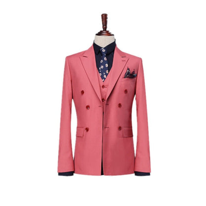sanyamk Double-Breasted Groomsmen Peak Lapel Groom Tuxedos Coral Men Suits Wedding Best Man Blazer (Jacket+Pants+Tie+Vest) B957