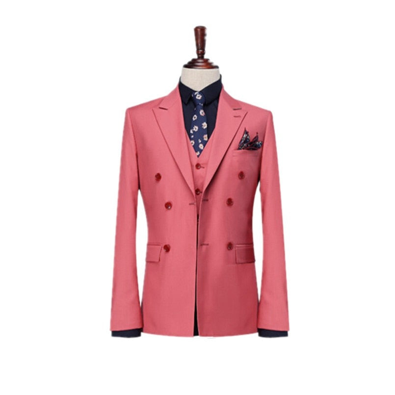 sanyamk Double-Breasted Groomsmen Peak Lapel Groom Tuxedos Coral Men Suits Wedding Best Man Blazer (Jacket+Pants+Tie+Vest) B957