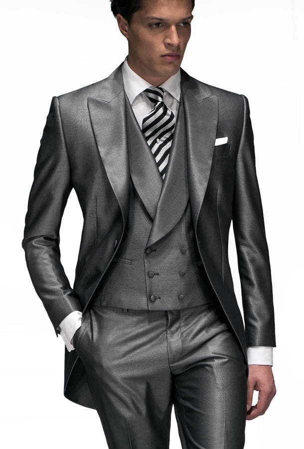 sanyamk Morning Style Groomsmen Custom Made Groom Tuxedos One Button Men Suits Wedding Best Man Blazer ( Jacket+Pants+Vest ) C129