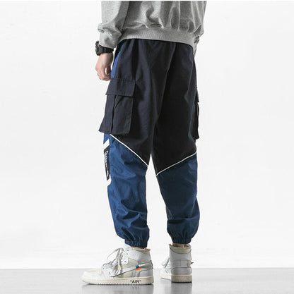 Bonsir Patchwork Cargo Harem Pant Men Hip Hop Pockets Casual Jogger Trousers Elastic Waist Mens Harajuku Streetwear Pants Trousers