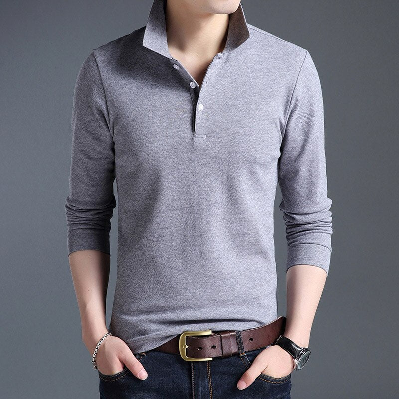 sanyamk Top Grade New Fashion Men Polo Shirt Solid Color Slim Fit Polo Men Long Sleeve Mercerized Cotton Casual Polos Shirt Mens M-4XL