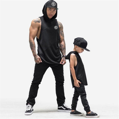 sanyamk New Running Vest Gym Clothing Fitness Tank Top with hooded Mens Bodybuilding Stringers Workout Singlet Sport Sleeveless T Shirt