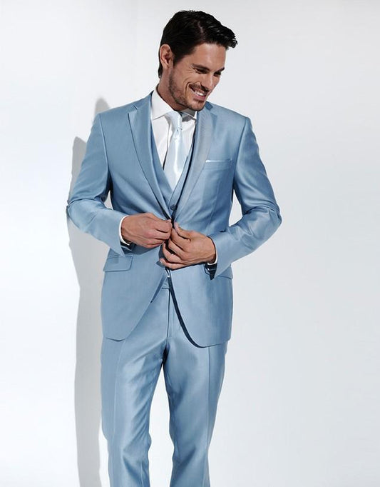 sanyamk New Arrival Groom Tuxedo Baby Blue Groomsmen Notch Lapel Wedding/Dinner Suits Best Man Bridegroom (Jacket+Pants+Tie+Vest)B333