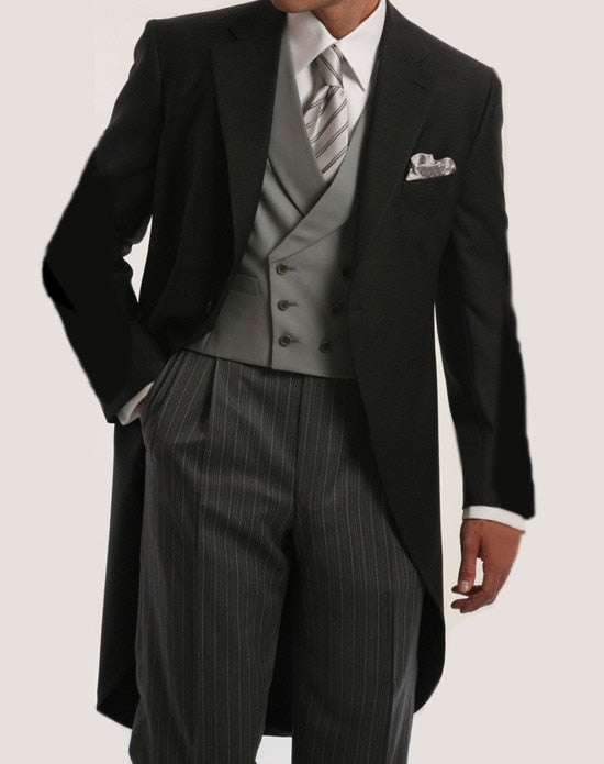 sanyamk Morning Style Groomsmen Custom Made Groom Tuxedos One Button Men Suits Wedding Best Man Blazer ( Jacket+Pants+Vest ) C129