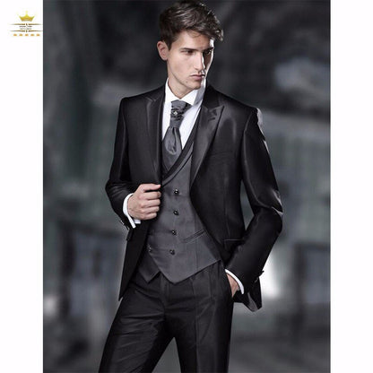 sanyamk New Arrival Groomsmen Peak Lapel Groom Tuxedos Shiny Black Men Suits Wedding Best Man Blazer (Jacket+Pants+Tie+Vest) B983