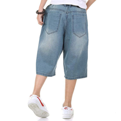 sanyamk Summer Mens Shorts Hip Hop Harem Denim Jeans Boardshorts American Fashion Loose Baggy Cotton Shorts Big Size 30-46