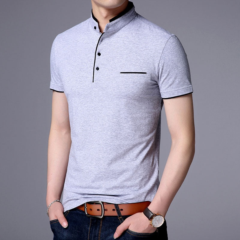 sanyamk 2022 New Fashion Brand Polo Shirt Men's Summer Mandarin Collar Slim Fit Solid Color Button Breathable Polos Casual Men Clothing