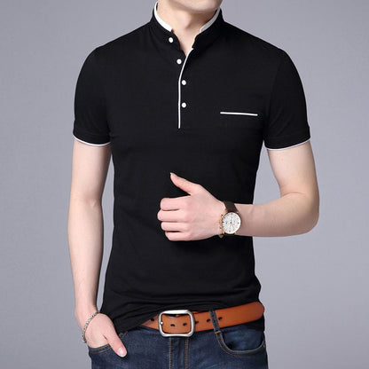 sanyamk 2022 New Fashion Brand Polo Shirt Men's Summer Mandarin Collar Slim Fit Solid Color Button Breathable Polos Casual Men Clothing