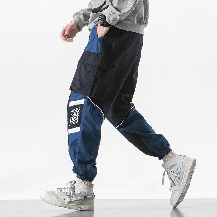 Bonsir Patchwork Cargo Harem Pant Men Hip Hop Pockets Casual Jogger Trousers Elastic Waist Mens Harajuku Streetwear Pants Trousers