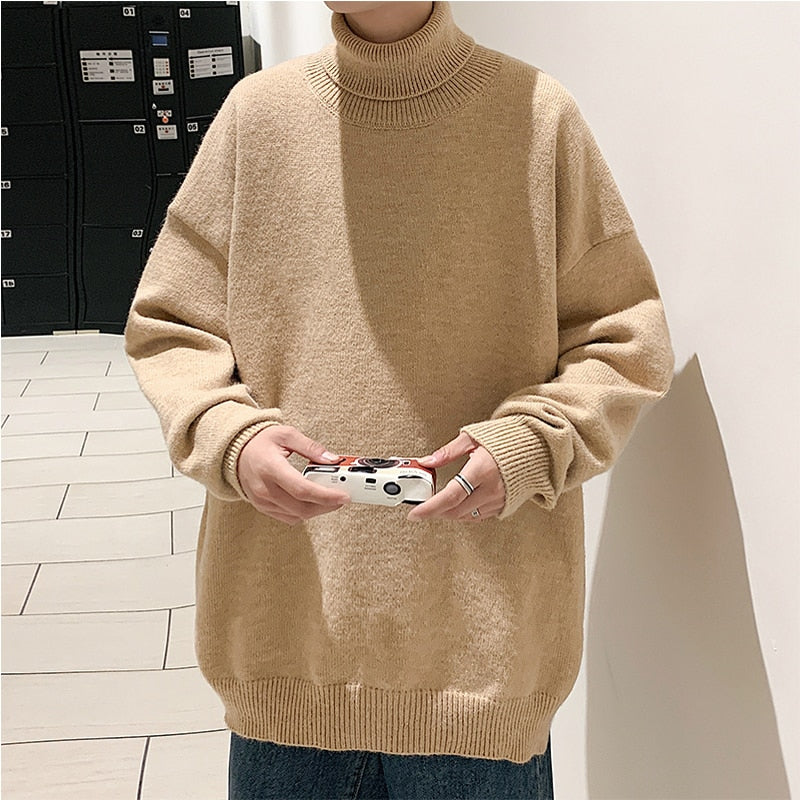 sanyamk Knitted Warm Sweater Men Turtleneck Sweater Men's Loose Casual Pullovers Bottoming Shirt Autumn Winter New Solid Color Pullovers