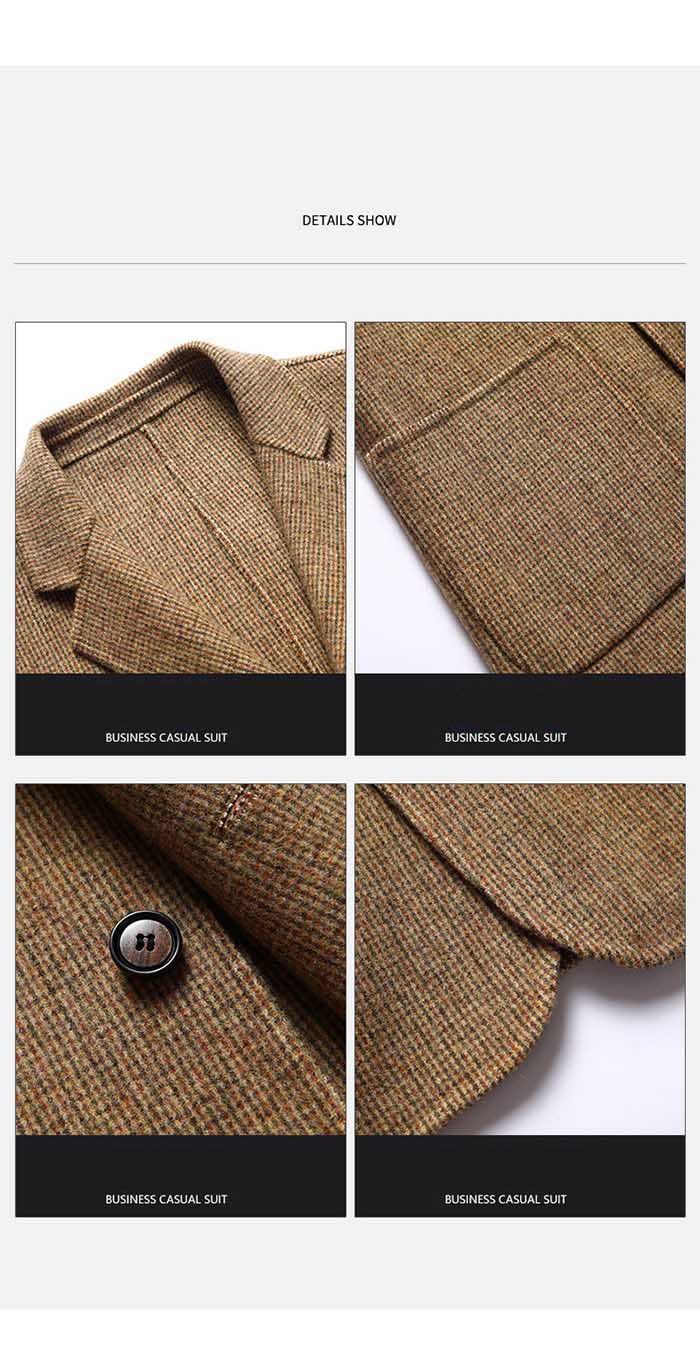 sanyamk Trendy Wollen Blazer Men Casual Slim Fit Plaid Wool Blazer Jacket Office Banquet Wedding Blazer Coat Man Clothing