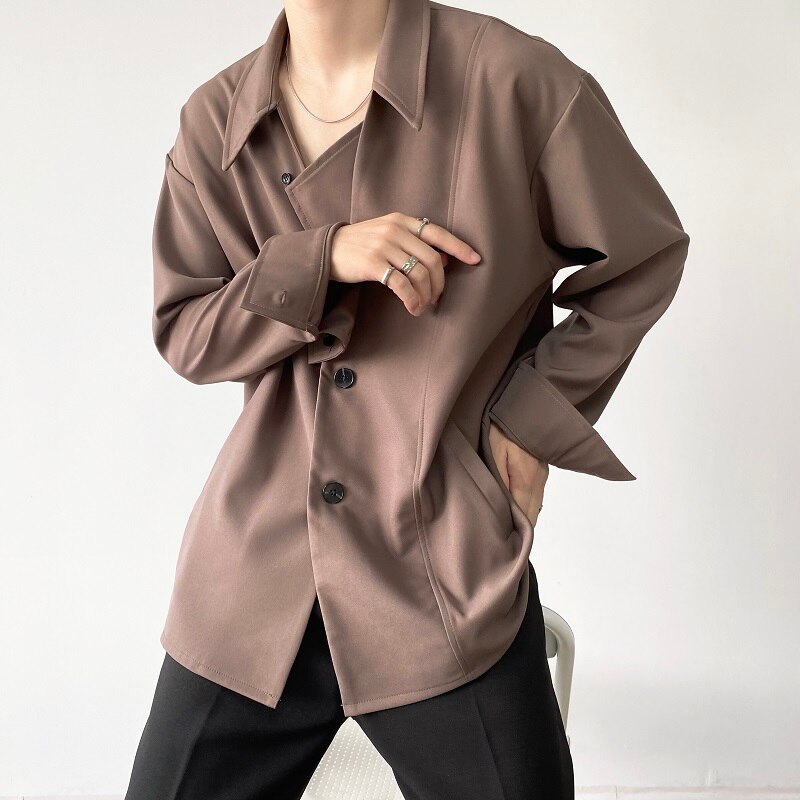 sanyamk Men's Autumn Simple Cool Style Long Sleeve Shirt High Quality Japanese Vintage Fashion Loose Casual Thick Shirt Coat Man