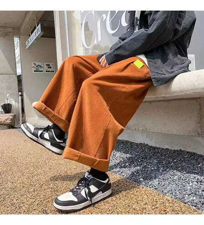 sanyamk Men's Retro Corduroy Fabric Casual Pants Loose Fashion Trend Wide Leg Pants Solid Color High-quality Trousers Size M-3XL