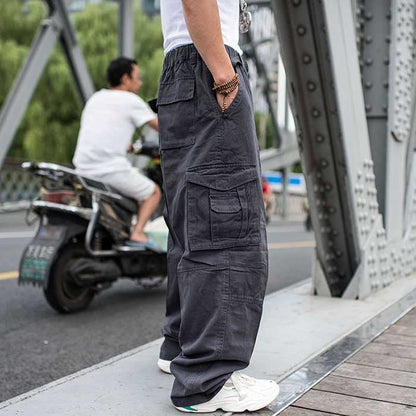 Bonsir Trendy Loose Baggy Cargo Pants Men Casual Hiphop Harem Cotton Straight Trousers Wide Leg Plus Size Streetwear Clothing