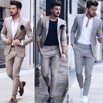 sanyamk Latest Design Mens Luxurious Business Men's Suit for Wedding Party Tuxedos Slim Fit Peak Lapel Pink Suits Male(Jacket+Pants)