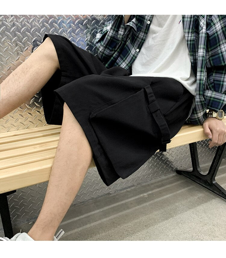 Bonsir Summer Solid Men's Cargo Shorts Mens Beach Shorts Ribbons Streetwear Casual Male Sportswear Shorts Homme Black/Khaki/Army green