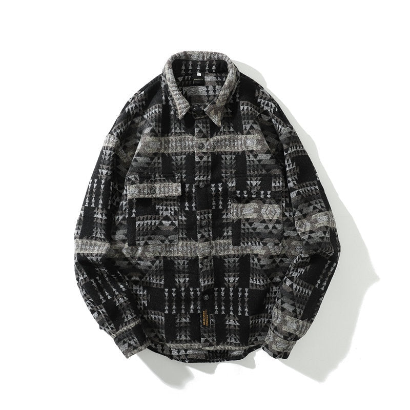 sanyamk Winter Hip Hop Vintage Snap Button Long Sleeve Shirts Men Fashion Casual Streetwear Oversized Coat Male Shirt Tops Black Plaid