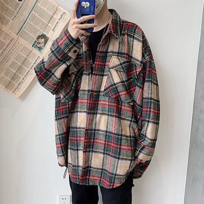 Bonsir Winter Thickening Woolen Shirt Men Fashion Retro Casual Woolen Jacket Man Streetwear Loose Woolen Coat Men Long Sleeve Shirt