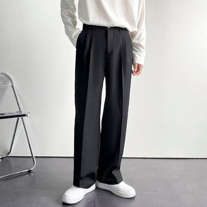 sanyamk Solid Color Formal Suit Pants Men Korean Fashion Loose Casual Pants Men Harajuku Streetwear Wide-leg Straight-leg Pants Men