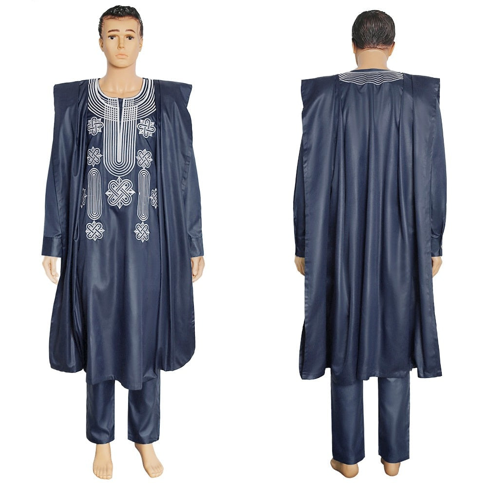 sanyamk African Suit For Men Robe Shirt Pants Set Long Sleeve Tops Embroidery Agbada Clothes Boubou Africain Homme Traditional Robes