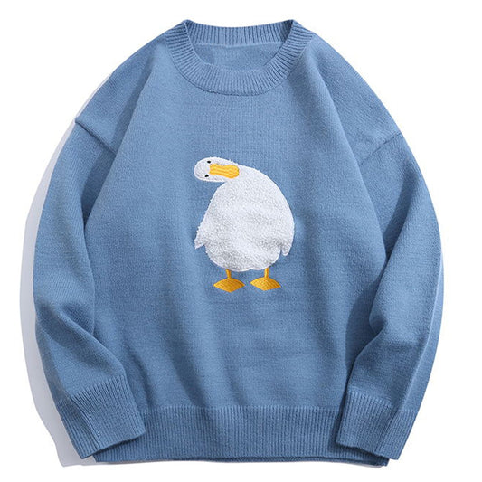 Bonsir Streetwear Harajuku Cartoon Duck Pattern Knitted Sweaters Loose Jumpers Fashion Casual Winter Sweater Pullover Men Women