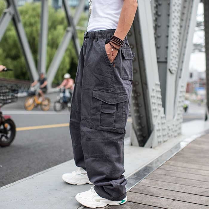 Bonsir Trendy Loose Baggy Cargo Pants Men Casual Hiphop Harem Cotton Straight Trousers Wide Leg Plus Size Streetwear Clothing