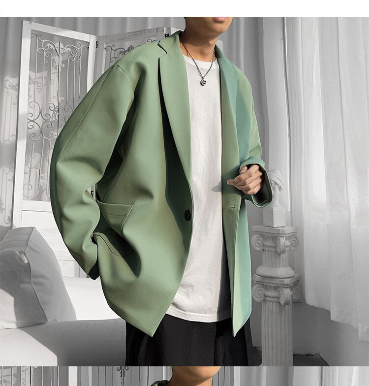 sanyamk Korean-style Blazers Men Leisure Trendy Loose One Button Suit Jackets Male Daily Streetwear All-match Simple Suit-tops 5 Colors
