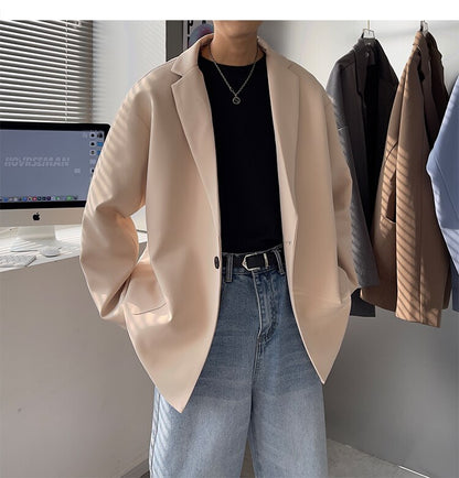 sanyamk Korean-style Blazers Men Leisure Trendy Loose One Button Suit Jackets Male Daily Streetwear All-match Simple Suit-tops 5 Colors