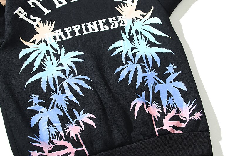 Bonsir High Street Hoodies Loose Couple Palm Tree Print Embroidery Casual All-match Hooded Sweatshirt Streetwear Pullover 24H shipped