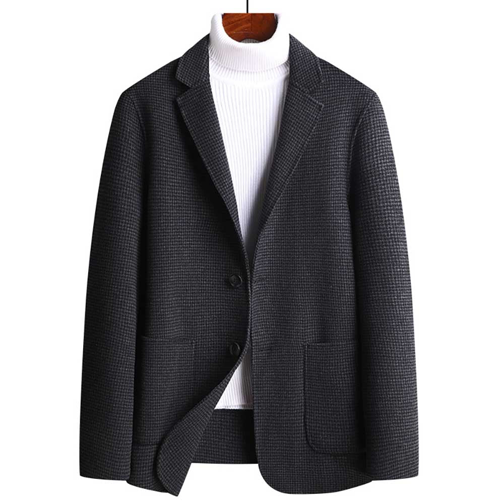 sanyamk Trendy Wollen Blazer Men Casual Slim Fit Plaid Wool Blazer Jacket Office Banquet Wedding Blazer Coat Man Clothing