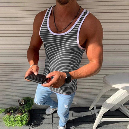 sanyamk Men Vests Summer Sleeveless Shirts Gym Clothing Men Stripped Sports Casual Fitness Tanks Slim Fit Mens Bodybuilding Tank Tops