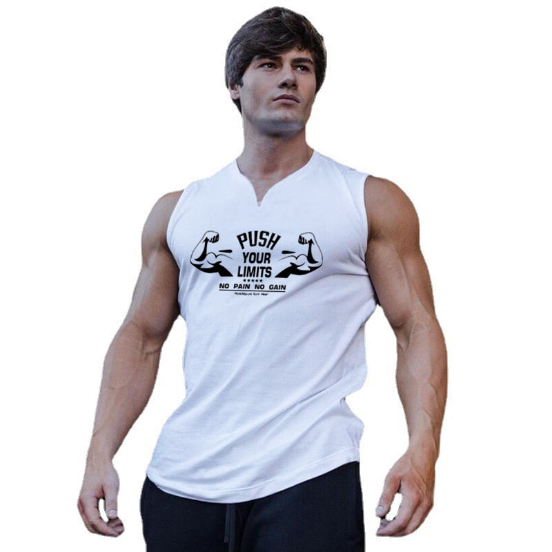 sanyamk New Men V-neck Sports Tank Top Cotton Summer Muscle Vest Gym Clothing Bodybuilding Sleeveless Shirt Workout Fitness Singlets