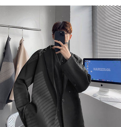 sanyamk Korean-style Blazers Men Leisure Trendy Loose One Button Suit Jackets Male Daily Streetwear All-match Simple Suit-tops 5 Colors